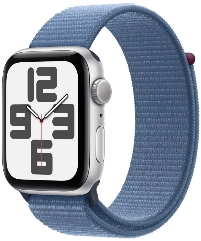 Apple Watch SE (2023), 44 мм, корпус из алюминия серебристого цвета, спортивный ремешок Loop синего цвета