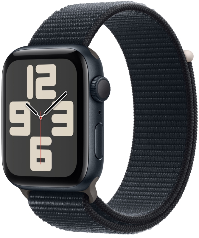 Apple Watch SE (2023), 44 мм, корпус из алюминия цвета «тёмная ночь», спортивный ремешок Loop  «тёмная ночь»