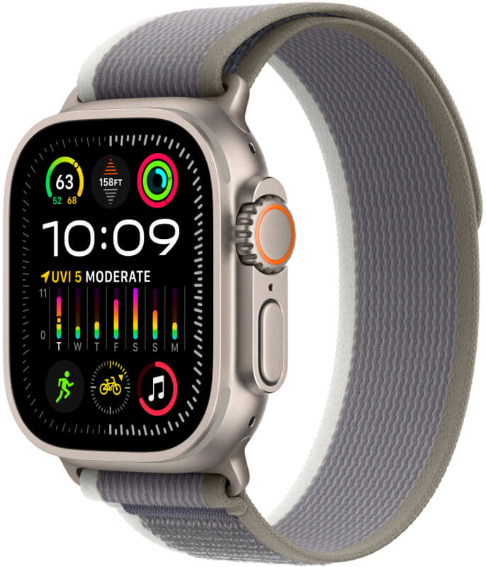 Apple Watch Ultra 2 GPS + Cellular, 49 мм, корпус из титана, ремешок Trail зеленого/серого цвета