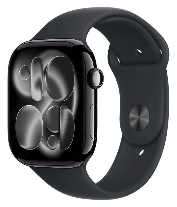 Apple Watch Series 11, 46 мм, корпус из алюминия цвета «чёрный глянец», спортивный ремешок чёрного цвета
