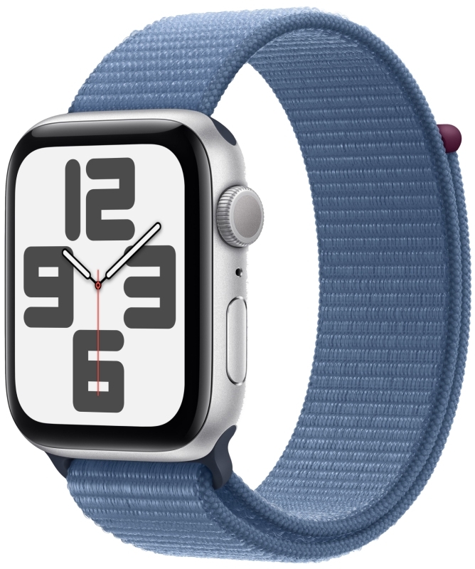 Apple Watch SE (2023), 40 мм, корпус из алюминия серебристого цвета, спортивный ремешок Loop синего цвета