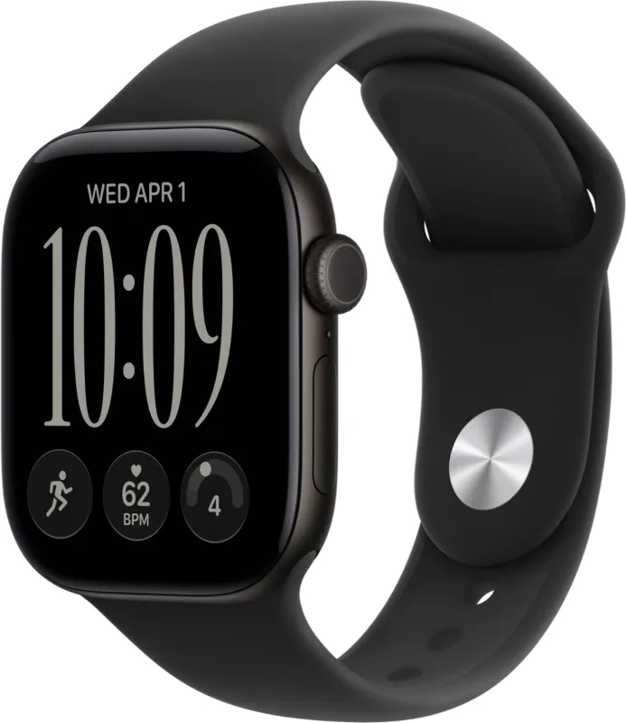 Apple Watch Series 12, 42 мм, корпус из алюминия чёрного цвета, спортивный ремешок чёрного цвета