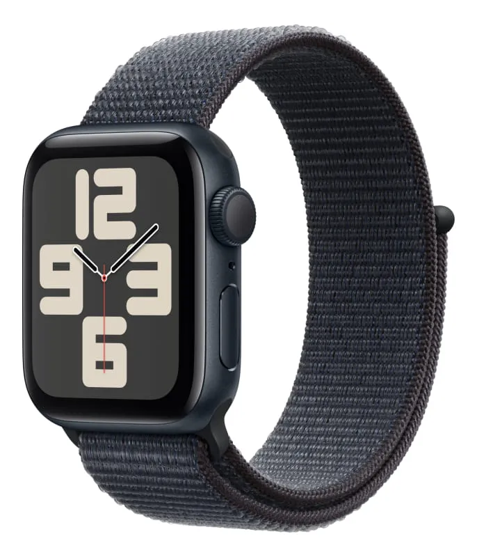 Apple Watch SE (2024), 40 мм, корпус из алюминия цвета «полуночный черный», спортивный ремешок Loop темно-синего цвета