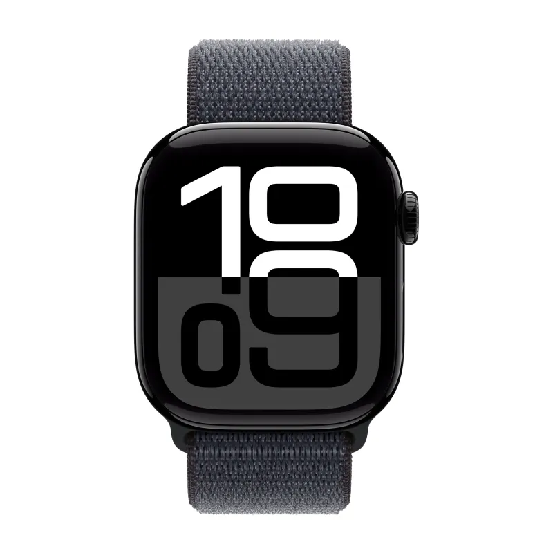 Apple Watch Series 10, 46 мм, корпус из алюминия цвета "черный глянец", спортивный ремешок Loop темно-синего цвета