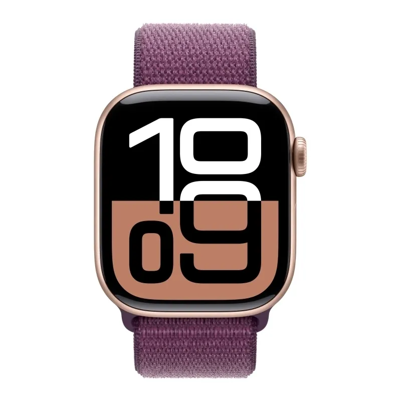 Apple Watch Series 10, 42 мм, корпус из алюминия цвета «розовое золото», спортивный ремешок Loop сливового цвета