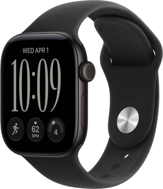 Apple Watch Series 12, 46 мм, корпус из алюминия чёрного цвета, спортивный ремешок чёрного цвета