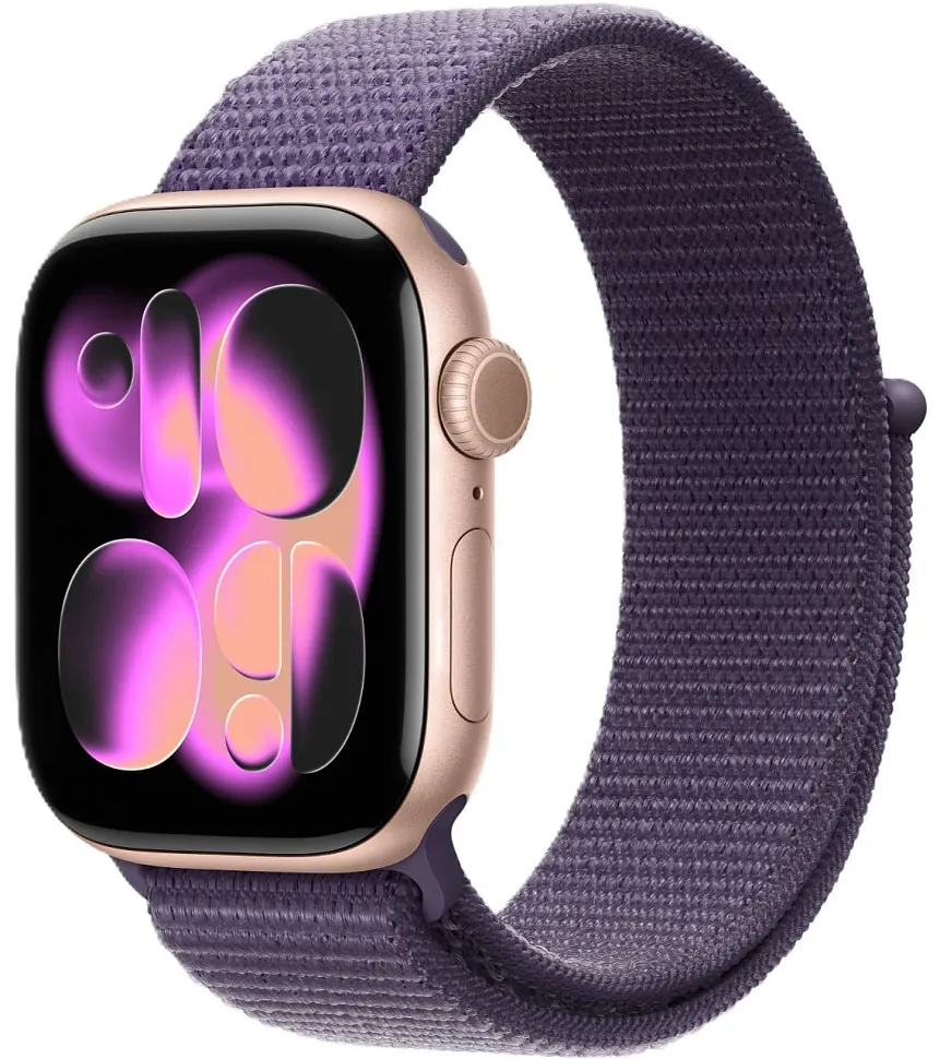 Apple Watch Series 11, 42 мм, корпус из алюминия цвета «розовое золото», спортивный ремешок Loop цвета «фиолетовый туман»