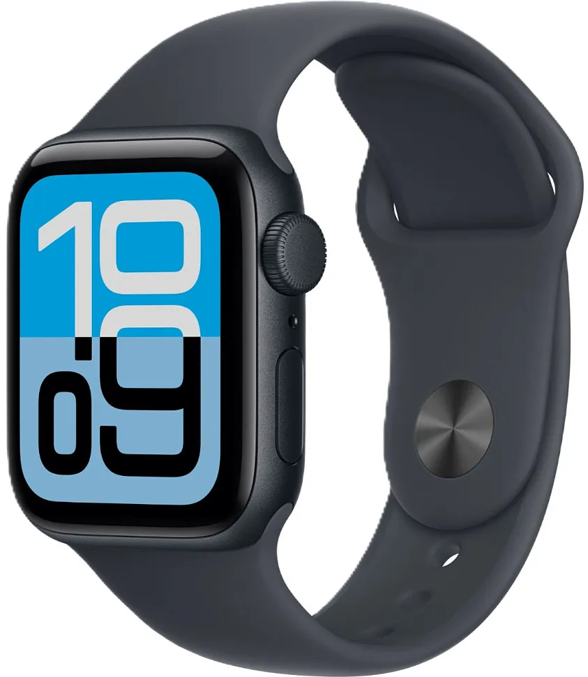 Apple Watch SE (2025), 40 мм, корпус из алюминия цвета «полуночный черный», спортивный ремешок цвета «полуночный черный»