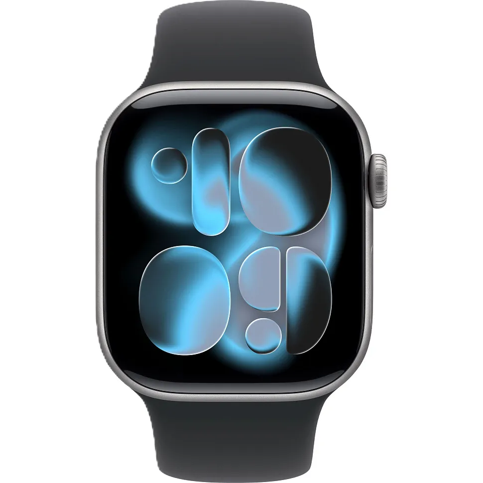 Apple Watch Series 11, 42 мм, корпус из алюминия цвета «космический серый», спортивный ремешок чёрного цвета
