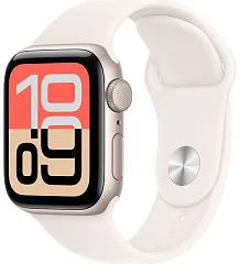 Apple Watch SE (2025), 44 мм, корпус из алюминия цвета «сияющая звезда», спортивный ремешок цвета «лёгкий румянец»
