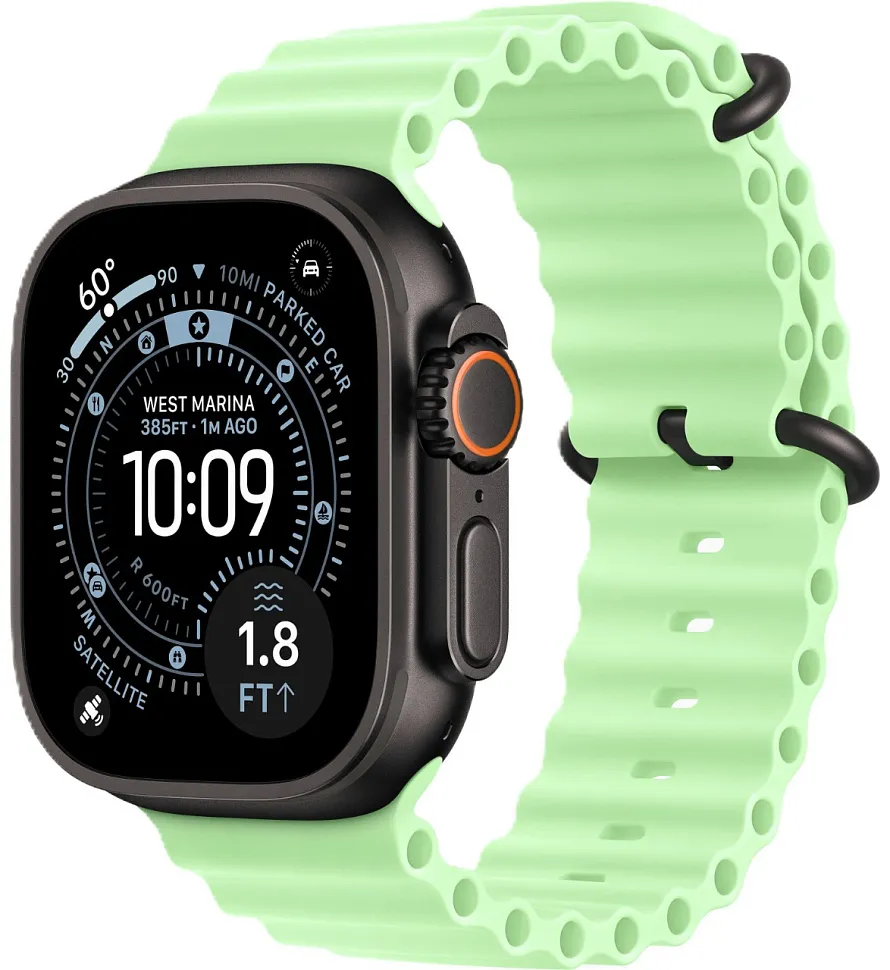 Apple Watch Ultra 3 GPS + Cellular, 49 мм, корпус из чёрного титана, ремешок Ocean неоново-зелёного цвета