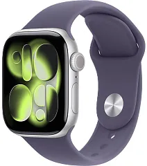 Apple Watch Series 11, 42 мм, корпус из алюминия серебристого цвета, спортивный ремешок цвета "фиолетовый туман"