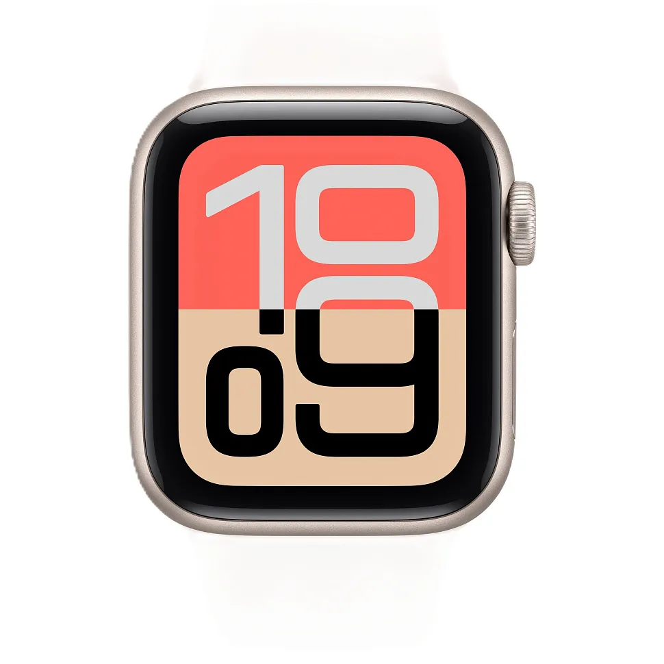 Apple Watch SE (2025), 44 мм, корпус из алюминия цвета «сияющая звезда», спортивный ремешок цвета «лёгкий румянец»