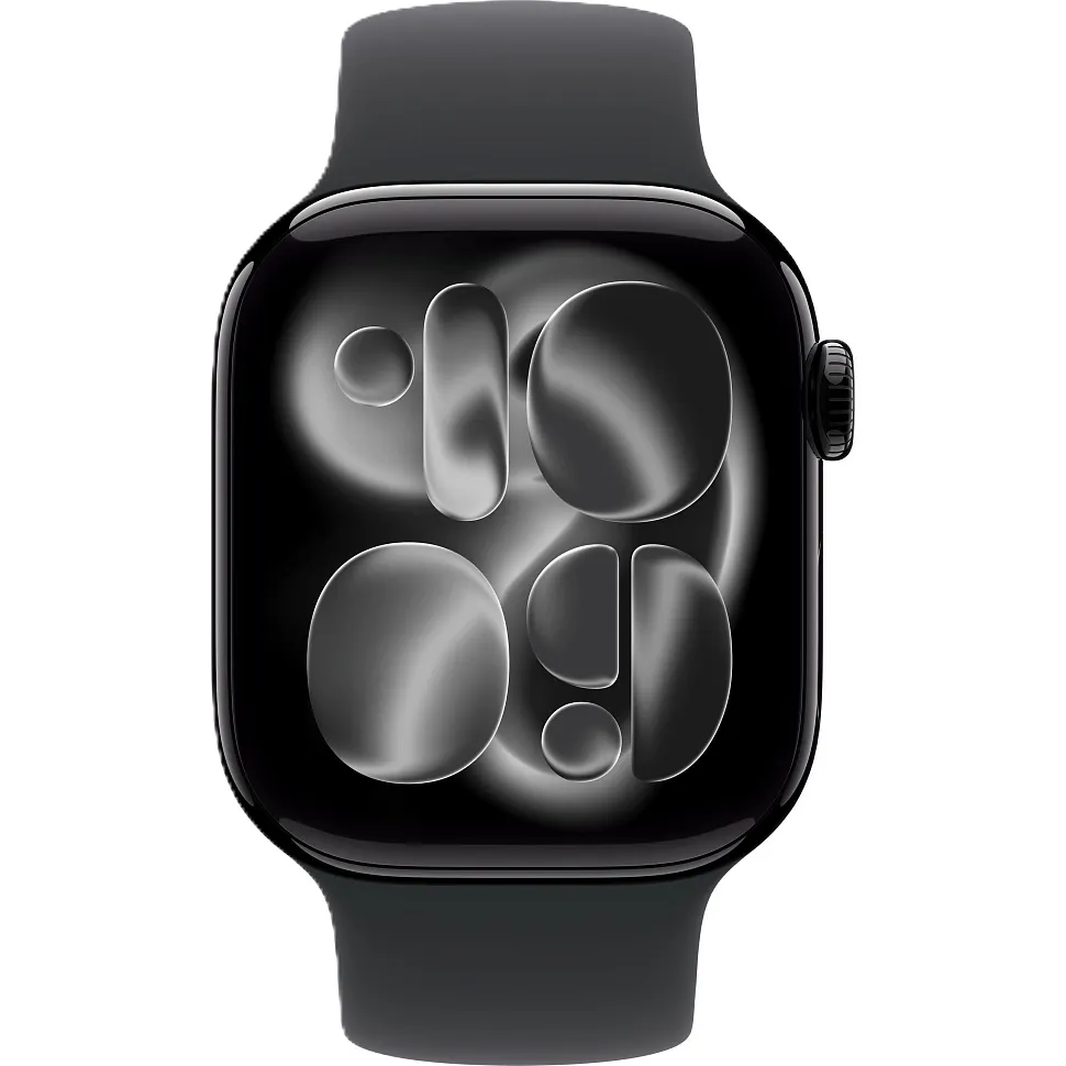 Apple Watch Series 11, 42 мм, корпус из алюминия цвета «чёрный глянец», спортивный ремешок чёрного цвета