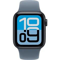 Apple Watch SE (2025), 40 мм, корпус из алюминия цвета «полуночный черный», спортивный ремешок цвета «якорный синий»