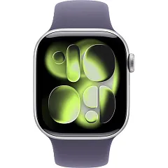 Apple Watch Series 11, 42 мм, корпус из алюминия серебристого цвета, спортивный ремешок цвета "фиолетовый туман"