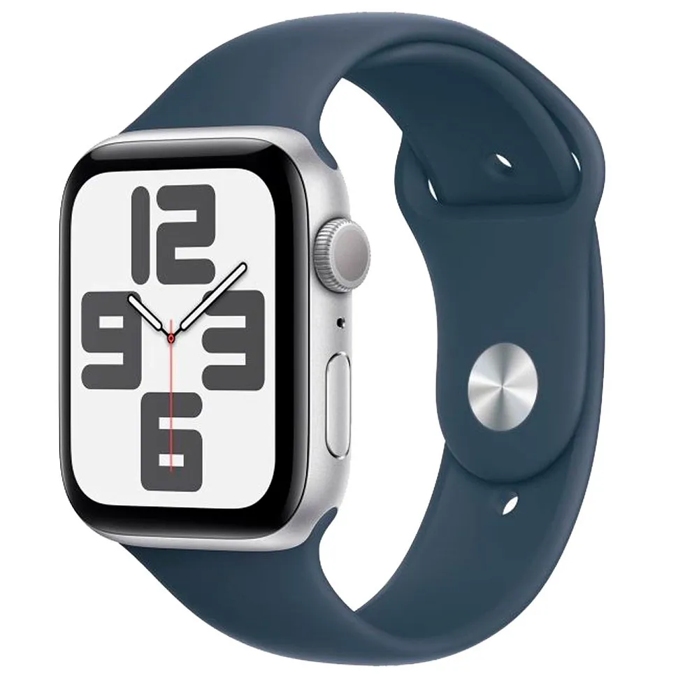Apple Watch SE (2023), 44 мм, корпус из алюминия серебристого цвета, спортивный ремешок синего цвета