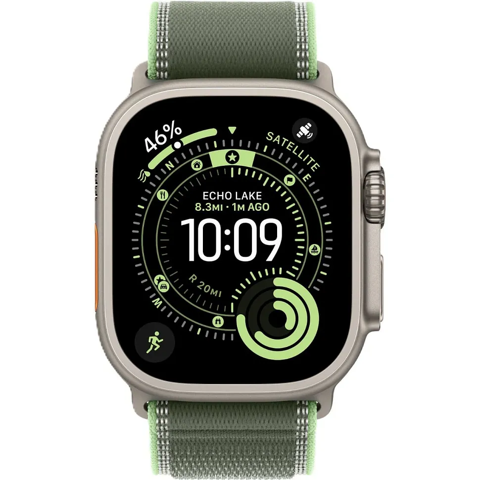 Apple Watch Ultra 3 GPS + Cellular, 49 мм, корпус из титана, ремешок Trail зелёного/неонового цвета
