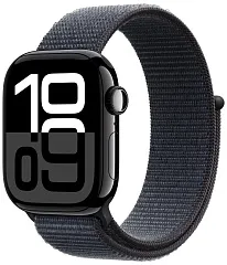 Apple Watch Series 10, 46 мм, корпус из алюминия цвета "черный глянец", спортивный ремешок Loop темно-синего цвета