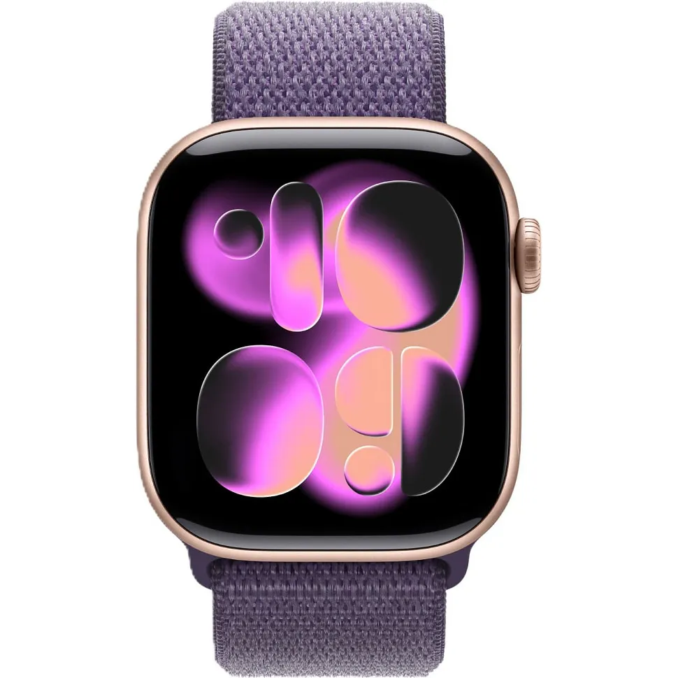 Apple Watch Series 11, 46 мм, корпус из алюминия цвета «розовое золото», спортивный ремешок Loop цвета «фиолетовый туман»
